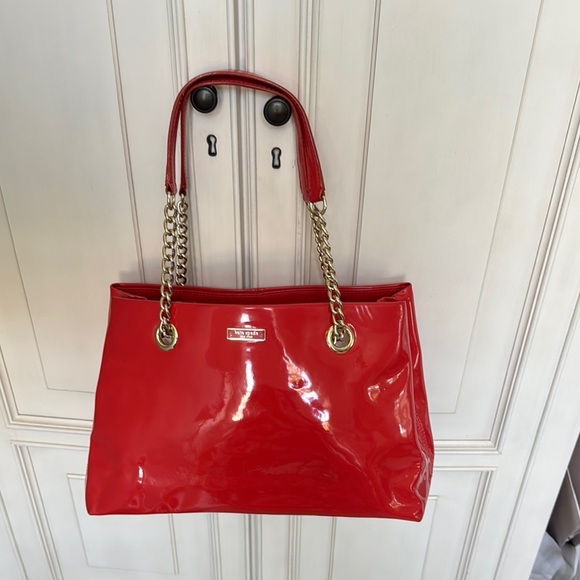 Vintage Kate Spade Orange and Gold Shoulder Bag with Glossy Finish - Picture 3 of 16